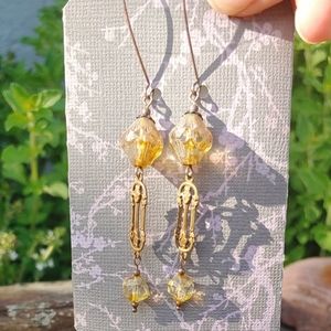 Handmade Amber Czech Glass & Brass Earrings